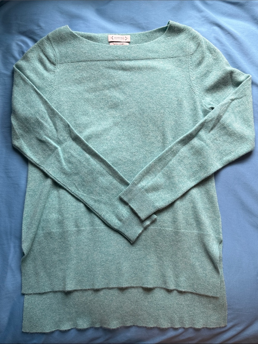 Nanette Boatneck 2 Ply Cashmere Sweater in Sea Foam Green women’s